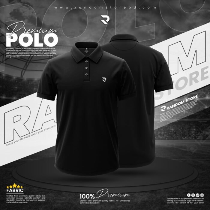 SOLID POLO T-SHIRT - BLACK - Image 1